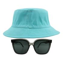 Kit Com Chapéu Bucket, Óculos de Sol Quadrado Gatinho Com Armação Transparente Proteção Uv400 Feminino Estiloso MD-33