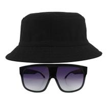 Kit Com Chapéu Bucket, Óculos de Sol Quadrado Grande Armação Transparente Com Proteção Uv400 Estiloso Moda Fashion MD-31