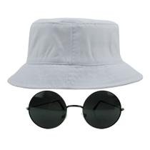 Kit Com Chapéu Bucket, Óculos de Sol Redondo Lente Escura Com Armação Metálica Com Proteção Uv400, Estiloso Rock MD-26 - Odell Vendas OnLine