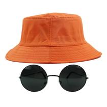 Kit Com Chapéu Bucket, Óculos de Sol Redondo Lente Escura Com Armação Metálica Com Proteção Uv400, Estiloso Rock MD-26 - Odell Vendas OnLine