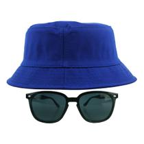 Kit Com Chapéu Bucket, Óculos de Sol Retangular Com Proteção Uv400 Feminino E Masculino Espelhado Clubmaster MD-39