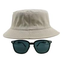 Kit Com Chapéu Bucket, Óculos de Sol Retangular Com Proteção Uv400 Feminino E Masculino Espelhado Clubmaster MD-39