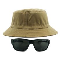Kit Com Chapéu Bucket, Óculos de Sol Retangular Com Proteção Uv400 Masculino Armação Fosca Esportivo Espelhado MD-38
