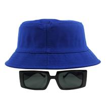Kit Com Chapéu Bucket, Óculos de Sol Retangular Estreito Com Armação Grossa Geométrica Com Proteção Uv400 Fashion MD-32