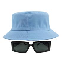 Kit Com Chapéu Bucket, Óculos de Sol Retangular Estreito Com Armação Grossa Geométrica Com Proteção Uv400 Fashion MD-32 - Odell Vendas OnLine