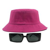 Kit Com Chapéu Bucket, Óculos de Sol Retangular Estreito Com Armação Grossa Geométrica Com Proteção Uv400 Fashion MD-32 - Odell Vendas OnLine