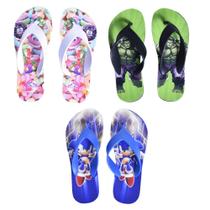Kit com Chinelos Personagens Infantil Menino Hulk Sonic Finni Casual + Game boy