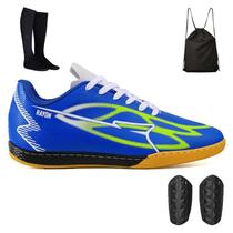 Kit com Chuteira Futsal Indoor + Mochila + Meião e Caneleira