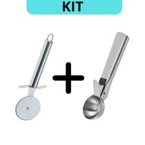 Kit com Cortador Carretilha Pizza e Pegador Sorvete