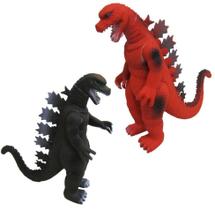 Kit Com Dois Bonecos de Borracha Dinossauro Godzilla Articulado