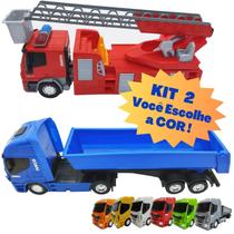 Kit Com Dois Brinquedos - 1 Caminhão De Bombeiros Com Acessórios + 1 Caminhão Basculante