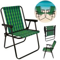 Kit com Duas Cadeiras de Praia Dobravel Xadrez Oliva / Verde Mor