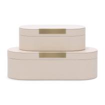 Kit Com Duas Caixas Decorativas Em Mdf E Couro Pu Mart
