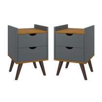 Kit Com Duas Mesas De Cabeceira Com 2 Gaveta Com Corrediças Telescópicas - Bento - Cinza Com Freijó G2 Plus Kit Com Duas Mesas De Cabeceira Com 2 Gaveta Com Corrediças Telescópicas - Bento - Cinza Com Freijó G2 Plus