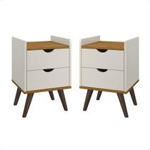 Kit Com Duas Mesas De Cabeceira Retrô Quarto 2 Gavetas Com Corrediças Telescópicas Bento K7 Plus