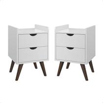 Kit Com Duas Mesas De Cabeceira Retrô Quarto 2 Gavetas Com Corrediças Telescópicas Luma Branco GB Plus