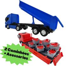 Kit Com Duas Unidades - 1 Caminhão Basculante + 1 Caminhão De Bebidas Brinquedo Infantil