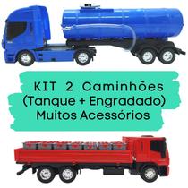 Kit Com Duas Unidades - 1 Caminhão Tanque + 1 Caminhão De Bebidas Brinquedo Infantil