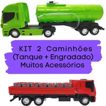 Kit Com Duas Unidades - 1 Caminhão Tanque + 1 Caminhão De Bebidas Brinquedo Infantil