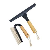 Kit com Escova Multiuso e Rodo Dobrável com Cabo de Bambu e Silicone Preto ou Off White Oikos