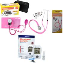 Kit com esfigmomanômetro esteto completo rosa