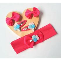 Kit com Faixa Tiara com Laço para Cabelo Menina Presilha Prendedor Tic Tac Lacinho Bico de Pato para Bebê