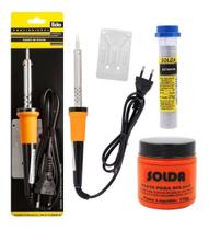 Kit com ferro de soldar EDA, estanho e pasta 30 127v