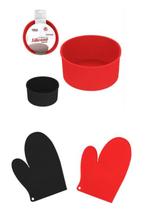 Kit com Forma Molde de Silicone Redonda 600ml Luva de Silicone Bolo Pão Torta Segurança AirFryer Kit com Forma Molde de Silicone Redonda 600ml Luva de Silicone Bolo Pão Torta Segurança AirFryer