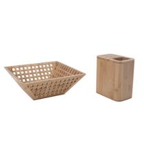 Kit Com Fruteira Vada De Bambu E Porta Facas De Bambu - Oi