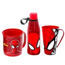 Kit com Garrafa Abre Fácil Caneca Divertida e Xícara Homem Aranha Plasútil Kit com Garrafa Abre Fácil Caneca Divertida e Xícara Homem Aranha Plasútil