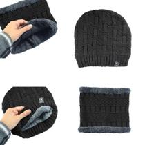 Kit Com Gorro De Frio + Cachecol Estilo Gola Cor Preto