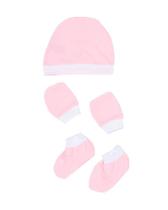 Kit com Gorro, Par de Luvas e Par de Meias em Malha Canelada Branco e Rosa - 3 Unidades Kit com Gorro, Par de Luvas e Par de Meias em Malha Canelada Branco e Rosa - 3 Unidades