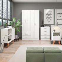Kit Com Guarda Roupa Cômoda Rack E Mesa Lateral Menu Móveis Branco Kit Com Guarda Roupa Cômoda Rack E Mesa Lateral Menu Móveis Branco