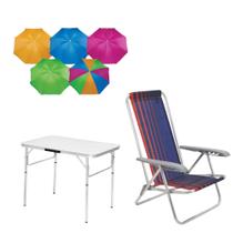 Kit Com Guarda Sol 1,80m & Mesa Dobravel Aluminio 90x60cm & Cadeira aluminio Dobravel