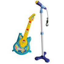 Kit Com Guitarra E Microfone Musical Infantil Importway Azul