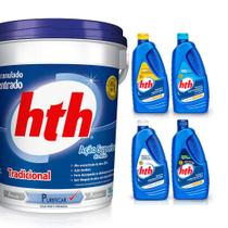 Kit com HTH Tradicional, Clarificante HTH, Limpa Bordas HTH, Previne Agua verde HTH, Redutor de pH HTH