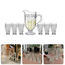 Kit com Jarra de Vidro 1,15 Litros e 6 Copos 300ml para Suco, Água, Refrigerante, Bebidas, Jogo de Vidros Resistente para Cozinha e Mesa Servir