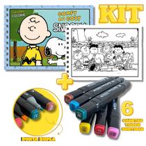 KIT com Livro de Colorir Comfy e Cozy - SNOOPY + 6 Canetas Touch Pontas Duplas Sortidas