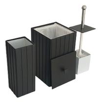 Kit Com Lixeira para banheiro lavabo Preto Fosco Ripado 5 Lt