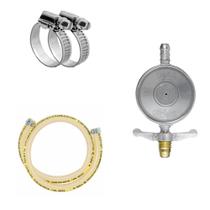 Kit Com Mangueira Gás 1 Metro GLP Flexível PVC/Poliester + 2 braçadeiras + Regulador de Gás Inmetro