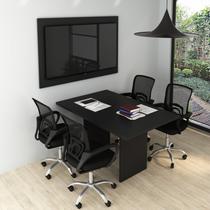 Kit com Mesa para Reunião 4 Lugares e Painel para TV até 55 Polegadas Preto Kit com Mesa para Reunião 4 Lugares e Painel para TV até 55 Polegadas Preto