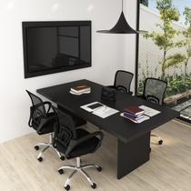 Kit com Mesa para Reunião 4 Lugares e Painel para TV até 55 Polegadas Preto Kit com Mesa para Reunião 4 Lugares e Painel para TV até 55 Polegadas Preto
