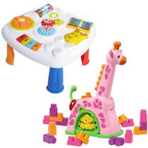 Kit Com Mesinha Infantil Didática Luz E Som + Girafa De Atividades Articulada Bebê Cardoso Toys