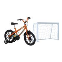 Kit Com Mini Trave De Futebol + Bicicleta Aro 16 Free Action Capivara Laranja
