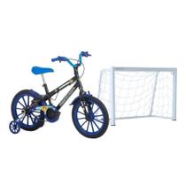 Kit Com Mini Trave De Futebol + Bicicleta Aro 16 Free Action Capivara Preto Brilho