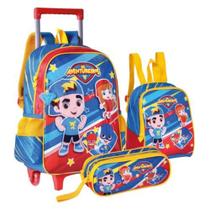 Kit Com Mochila de Carrinho Lancheira Térmica e Estojo Duplo Escolar Infantil Os Aventureiros Kit Com Mochila de Carrinho Lancheira Térmica e Estojo Duplo Escolar Infantil Os Aventureiros