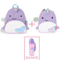 Kit com Mochila Infantil Lancheira Térmica e Garrafa Flip Zoo Baleia Narval Skip Hop