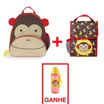Kit com Mochila Infantil Lancheira Térmica e Garrafa Flip Zoo Macaco Skip Hop