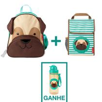 Kit com Mochila Infantil Lancheira Térmica e Garrafa Flip Zoo Pug Skip Hop