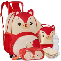 Kit com Mochila Lancheira e Estojo Bichinhos Zoo Pets Infantil Carrinho Animais
